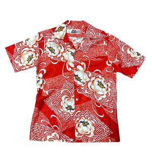 NWOT VTG HILO HATTIES HAWAIIAN SHIRT SZ M RED AOP FLORAL USA MADE MENS